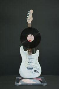 Guitar with autograph by Diana Ross and Andy Warhol LP Silk Electric 1982 signed