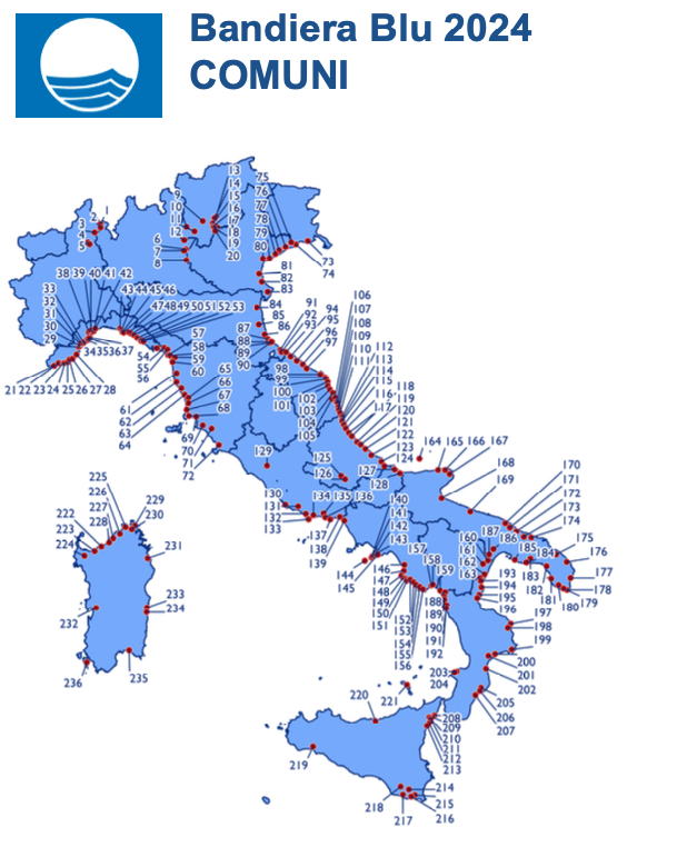 Mappa delle Bandiere Blu 2024